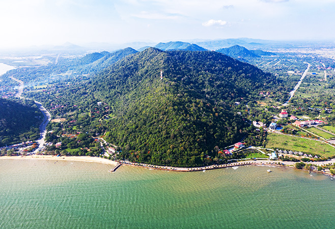 Aerial View to the beach in Kep town, Cambodia